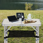 Outdoor Folding Camping Table, 2ft Adjustable Height Portable, Lightweight Aluminum Foldable Table with Carry Handle & Mesh Storage Shelf for Patio, Beach, BBQ, Camping & Hiking