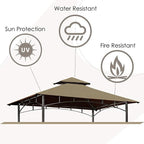 Grill Gazebo Replacement Canopy Roof – Hugline 5x8 Outdoor Grill Shelter Canopy Top Double Tiered BBQ Tent Cover Fit for Model L-GG001PST-F (Khaki Ripstop)