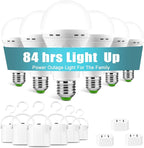 6 Pack Rechargeable Emergency Light Bulbs, Battery Powered LED Light Bulb 6000K Daylight E26 12W 60W Equivalent with 1500mAh for Home Power Outage Camping Hiking(6 Bulbs, 6 Hooks,3 Plug Caps)