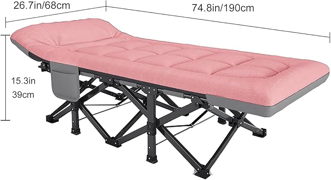 Folding Camping Cot, Rollaway Bed with Pillow, Outdoor Patio Lounge Chair, Perfect for Camping, Pool, Beach, Patio