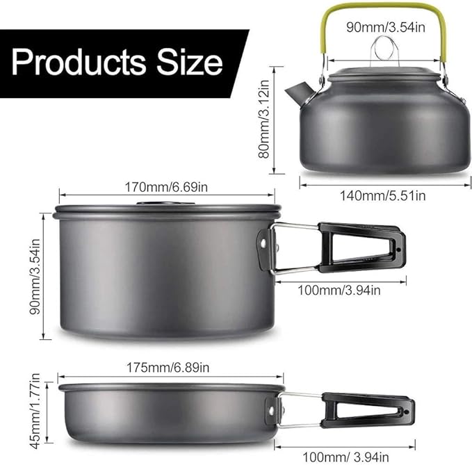 Camping Cookware Set Aluminum Nonstick Portable Outdoor Tableware Kettle Pot Cookset Cooking Pan Bowl for Hiking BBQ Picnic