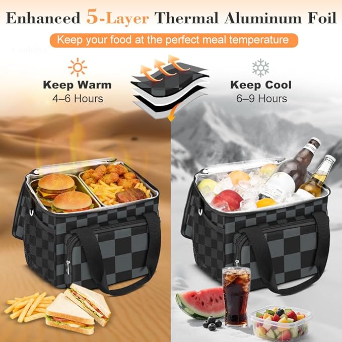 Coobiiya Large Expandable Insulated Lunch Bag Cooler Bag，12-23L Lunch Box for Men Double Deck Leakproof，Heavy Duty LunchBag Cooler Bags for Camping, Travel, Kayaking & Beach