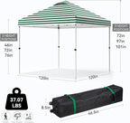 Nazhura 10' x 10' Pop Up Canopy with Sand Weight Bag, Awing for Patio, Freestanding Sun Shelter for Picnic and Camping, One Person Setup, White (Green Stripe)