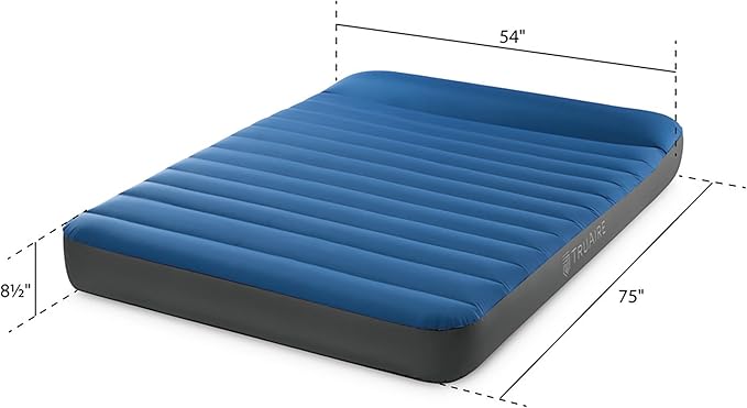 Intex 64012E TruAire Luxury Camping Mattress: Fiber-Tech – Puncture-Resistant Laminate – QuickFill USB Air Pump – 600lb Weight Capacity – Full Size, Blue