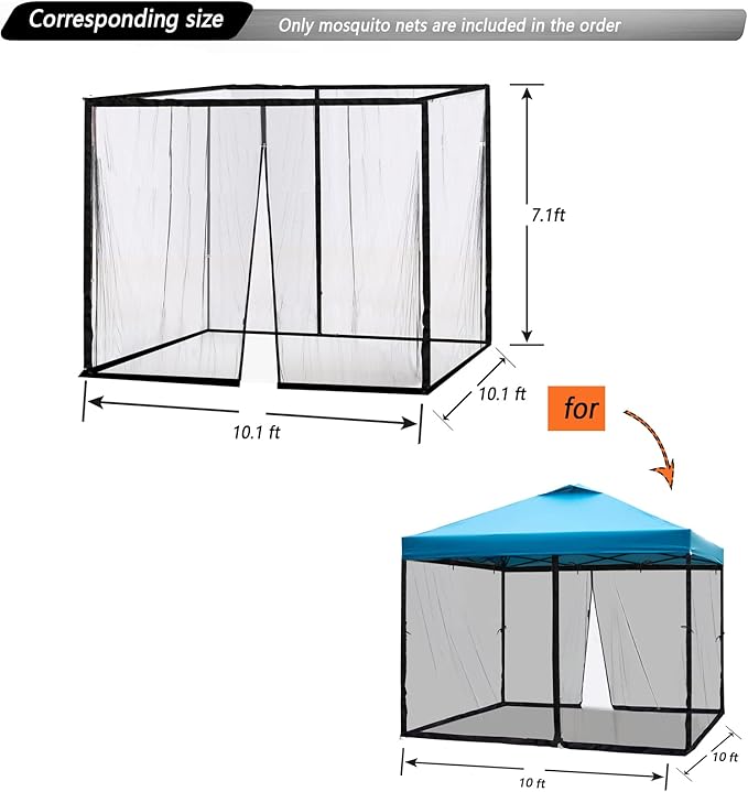 10x10 Mosquito Netting for Patio Canopy Tent/Pop Up Canopy Tent,Double Door Side Screen Easy Installation Black（Only Mosquito Net No Frame） (Embedded 10x10)