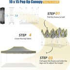 HOTEEL 10x15 Heavy Duty Pop up Canopy Tent for Parties Without Sidewalls, Easy Setup Outdoor Commercial Instant Gazebo for Wedding Event, with Roller Bag & Sand Bags, Grey(Hexagonal Frame)