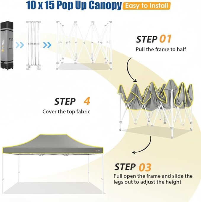 HOTEEL 10x15 Heavy Duty Pop up Canopy Tent for Parties Without Sidewalls, Easy Setup Outdoor Commercial Instant Gazebo for Wedding Event, with Roller Bag & Sand Bags, Grey(Hexagonal Frame)