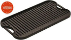Lodge 20 x 10.44 Inch Pro-Grid Reversible Cast Iron Grill/Griddle – Double Burner Cookware, Pre-Seasoned, Non-Toxic, Made in USA, For Stovetop, Oven, Grill & Campfire