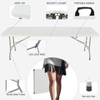 8ft Heavy Duty Portable Folding Table - Plastic Dining Table Indoor/Outdoor White Plastic Table for Parties, BBQs, and Camping