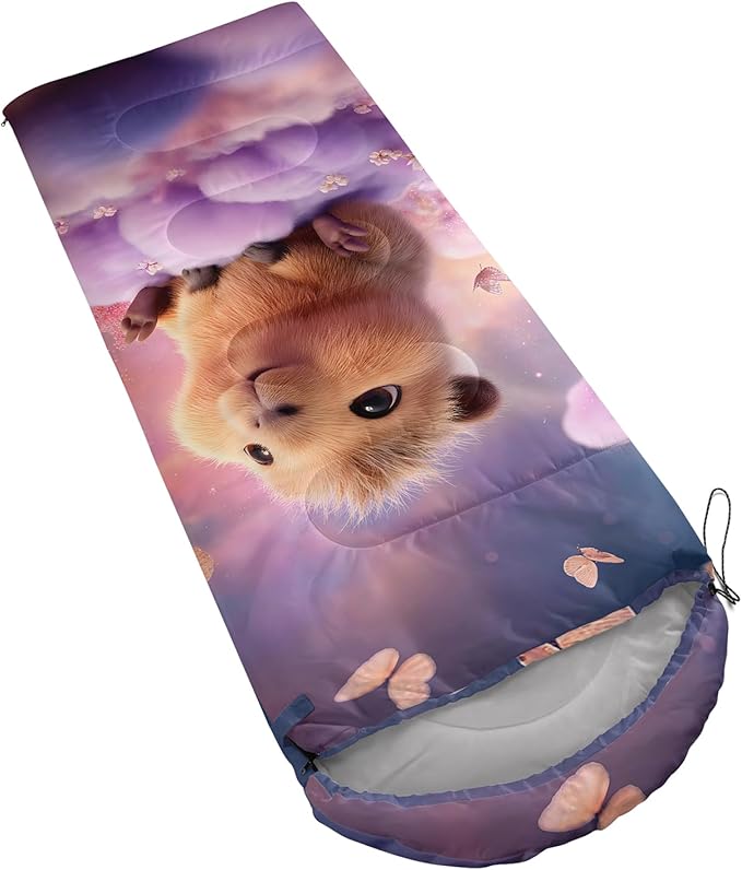 AILONEN Kawaii Panda Sleeping Bags,Lightweight & Waterproof,3 Season Warm & Cool Weather,Dreamy Purple Flower Animal Themed Sleeping Bags for Boys,Girls,Kids,Adults Travelling,Outdoors