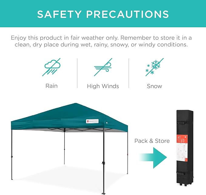Best Choice Products 10x10ft Pop Up Canopy Tent, Outdoor Shade, 1 Person 1 Minute Set Up, Carry Case, 4 Weight Bags - Cerulean