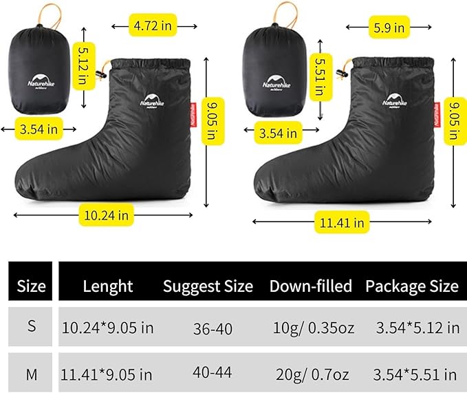 Naturehike Ultralight Winter Goose Down Booties, Camping Warm & Cozy Down Sleeping Socks for Men & Women, Down Filled Slipper Boots with Storage Bag