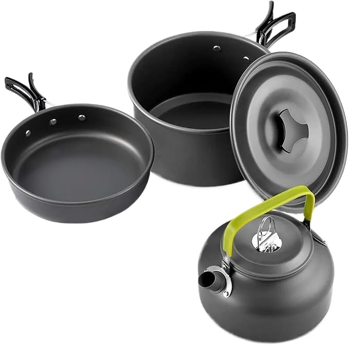 Compatible for Camping Cooking Set Cookware Travel Tableware Outdoor Picnic Teapot for 2-3 Peaple Non-Stick Pots Assorted Sets