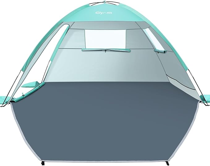 Glymnis Beach Tent Sun Shelter for 3 Person with UPF 50+ UV Protection, Lightweight & Easy Setup Beach Shade Canopy with Vent Windows & Zippered Door - Green