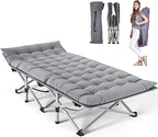 ABORON Camping Cot for Adult 28" Extra Wide, Heavy-Duty 1200D Oxford Cot for Sleeping, Portable Folding Camp Bed with Mat & Carry Bag