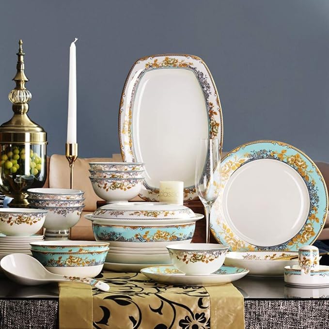 Pottery Tableware,56Pcs Ceramic Dinnerware Sets, Porcelain Tableware Combi-Set Includes Cereals Bowls/Dessert Plates/Soup Plates/Dinner Plates
