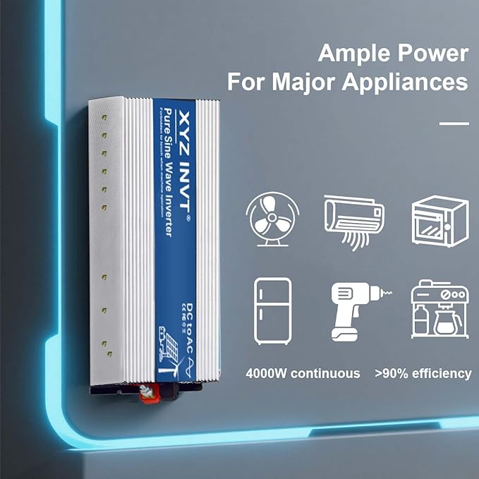 4000W Pure Sine Wave Inverter DC 36V to AC 110V 120V Power Inverter with Dual AC Outlets & Hardwire Terminal & LED Display for Solar,Home Backup Power,Outdoor Over 90% Efficiency