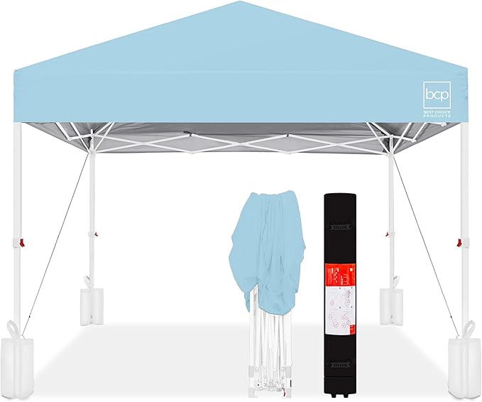 Best Choice Products 10x10ft Pop Up Canopy Tent, Outdoor Shade, 1 Person 1 Minute Set Up, Carry Case, 4 Weight Bags - French Blue/White