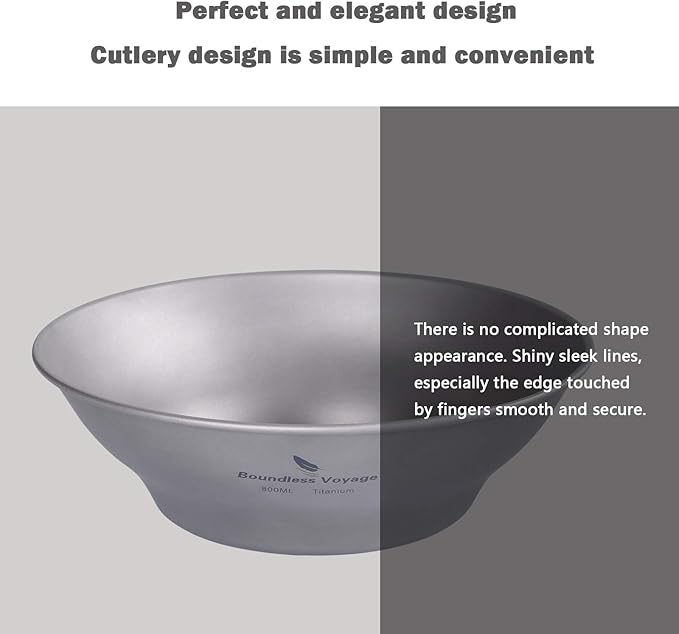 Boundless Voyage Ultralight Titanium Bowl Pan Plate Dish with Carry Bag Outdoor Camping Portable Tableware Cookware (Ti15165B (800ml Bowl))