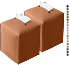Tissue Box Cover for PU Leather, Modern Simple Solid Color Holder Square Tissue Bag, Ideal for Bathrooms,Office,Car,Nightstand,Outdoor Tent,Dining Table,5"X5"X5", Double Camel