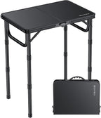 Folding Camping Table, 22" x 15" Picnic Table with 3 Adjustable Height Max 27.5", Matte Black Aluminum Folding Table with Handle for Party, Dining, Garden, Patio, Market