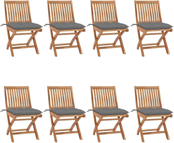 Folding Patio Chairs with Cushions 8 pcs,Portable Camping Chair,Outdoor Lounge Chair,Bistro Table and Chairs outdoor,Garden Chair,Outdoor Dining Chairs,Features 2 Sets of Ropes, Solid Teak Wood
