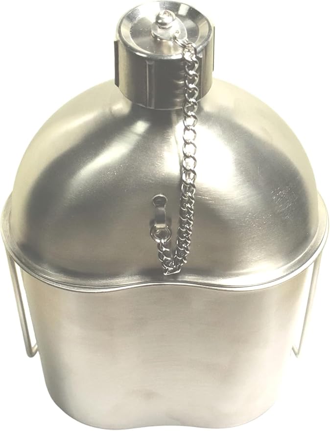 GI Military Grade Stainless Steel Canteen & Kidney Style Cup (with 12 Lobe Stainless Steel Cap) | Portable Water Bottle for Trips, Hiking, Camping and Outdoor Activities | 1 Quart