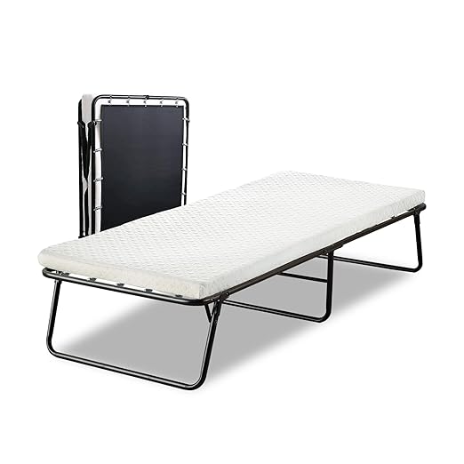 Spring Coil, 14” Folding Bed with 3-Inch Luxurious Memory Foam Mattress, Strong and Sturdy Metal Frame, Portable Guest Bed for Easy Storage, 31-Inch, White