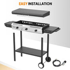ROVSUN 2-in-1 Propane Stove & 33'' Griddle Combo with Ignition, 3 Burner 225,000 BTU Gas Stove & Grill with Side Shelves, Rolling Wheel & Regulator for Home Outdoor Backyard Camping Cooking Grilling