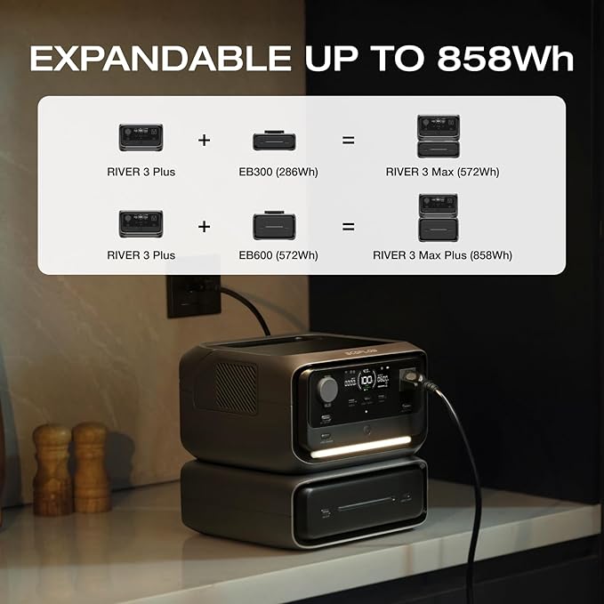 EF ECOFLOW River 3 Plus Portable Power Station Extra Battery EB300, 286Wh Expansion LiFePO4 (LFP) Battery with 10-Year Lifespan, Built-in 140W USB-C Port for Charging/Discharging, Use Independently