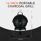14-Inch Portable Barbecue Grill,Outdoor Small Grill with Dual Venting System and Warming Rack for Picnic, Camping, Backyard,Black