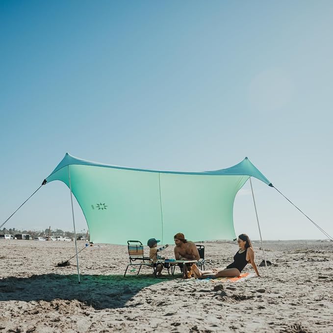 Neso Grande Portable Beach Tent Sun Shelter - Lightweight Beach Shade Canopy - Easy Setup for Family Outings - Patented Reinforced Corners - UPF 50+ Sun Protection - 7ft Tall, 9 x 9ft