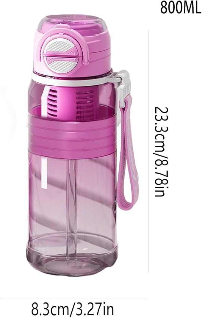 Water Bottle Straw, Fitness Water Bottle 800ml, Drinking Cup Container with Tea Strainer, Hydration Accessory Category, Home Running Hiking for Camping Daily Indoor Travel Outdoor School Cycling