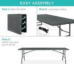 Best Choice Products 8ft Plastic Folding Table, Indoor Outdoor Heavy Duty Portable w/Handle, Lock for Picnic, Party, Pong, Camping - Dark Gray
