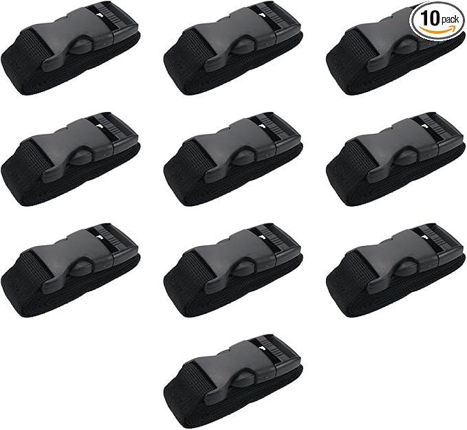 10Pcs Tie Down Straps Black Adjustable Nylon Strap with Buckles 1" x 47" (3.9ft) Straps with Quick Release, Lashing Strap for Backpacking, Outdoor Activities