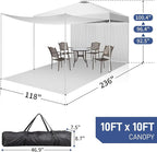 Outvita 10x10ft Ez Pop Up Canopy, Portable Instant Canopy Tent with 2pcs SideWalls and 4pcs Camping Upright Poles for Outdoor Events, Party, Wedding, Birthday,Graduation White