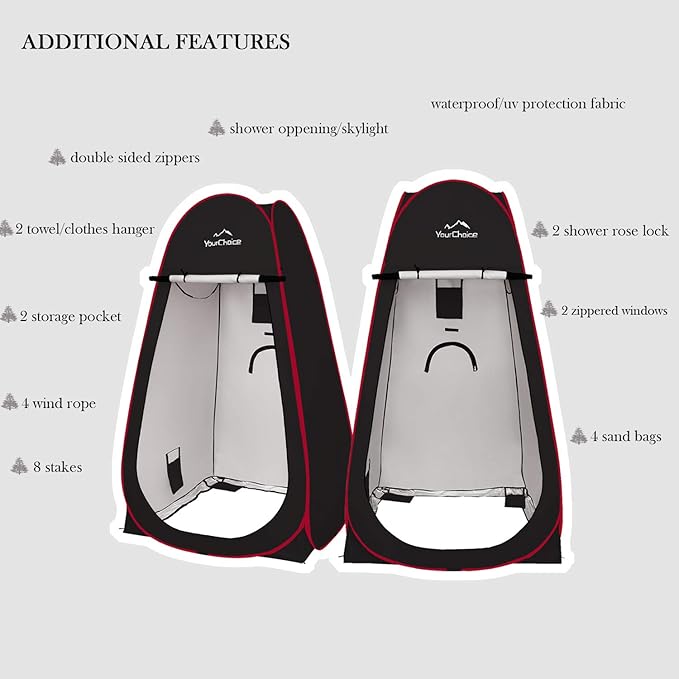 Your Choice 3.9x3.9x6.9FT Pop Up Privacy Tent, Large Portable Camping Changing Room with 2 Storage Pockets & 4 Sandbags, Outdoor Shower & Toilet Shelter for Beach, RV, Camping & Hiking