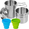 Foldable Camping Cups Mugs Camping Pot Cookware 304-Food-Grade Outdoor Camp Cooking Set with Vented lid,Stainless Steel Backpacking Cookware for Hunting