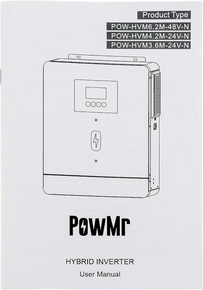 6200W Hybrid Solar Inverter, 48V to 220/240VAC, Off-Grid Solar Inverter w/ 120A MPPT Solar Charge Controller, Max PV Input Power 6500W, Max PV Array Voc 500Vdc, Work 48V Lead Acid & Lithium Battery