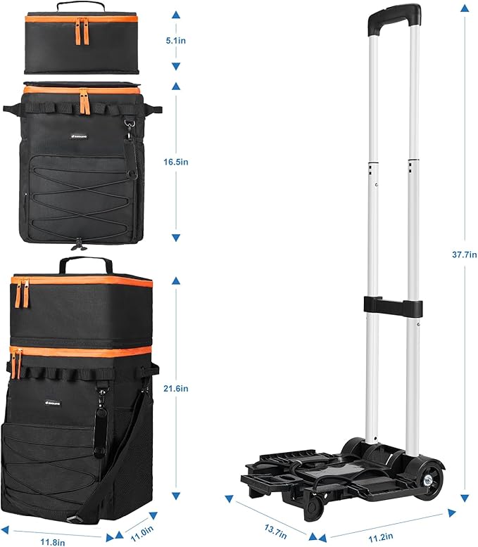 Odoland 48/72 Can Rolling Cooler Bag with Wheels & Handle, Collapsible Insulated Ice Chest for Beach, Camping & Tailgating - Portable Travel Soft Cooler on Wheels, Collapses for Easy Storage