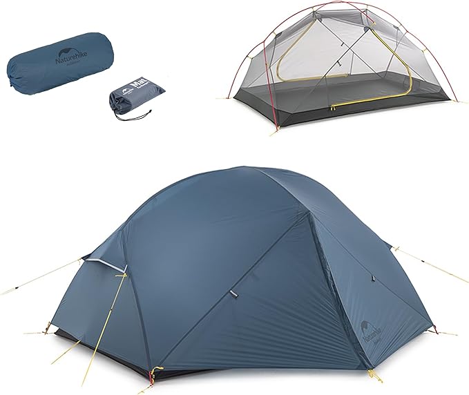 Naturehike Mongar UL Tent [2025 Upgrade] - 1-2 Person Ultralight 3 Season Camping Tent, Waterproof One Person Two Person Backpacking Tent for Hiking, Cycling, Easy Setup