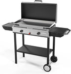 Bonnlo 2-in-1 Propane Stove and Griddle, Iginition Outdoor Gas Cooker with Storage Shelf and Portable Wheels, 2 Burner Camping Stove with 150000BTU Output for Backyard Cooking BBQ Frying and Boiling