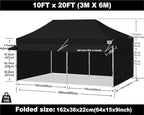 ABCCANOPY 10x20 Pop up Canopy Tent with Sidewalls - Easy up Canopies with Awning, Outdoor Tents for Parties, Market, Commercial Events, Black