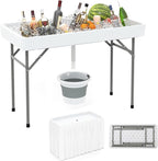 Giantex Folding Ice Cooler Table, 46'' Outdoor Chill Bar Table with Drain, Foldable Bucket & Removable Matching Skirt, for Events, Party, Camping, Buffet Beverage Server, White