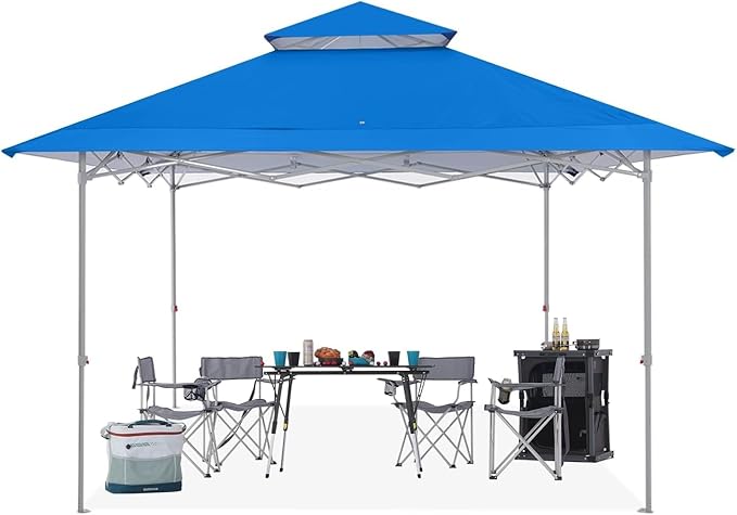 ABCCANOPY 13x13 Pop Up Canopy with Double Ventilated Top, 4 Sandbags, 4 Ropes and 8 Stakes (Blue)