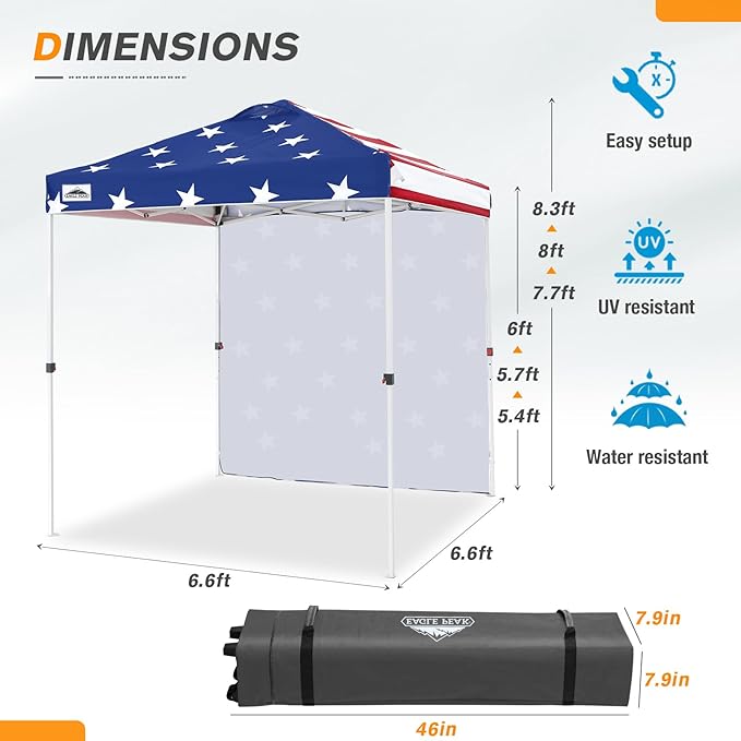 EAGLE PEAK Commercial Canopy 6.6x6.6 Pop Up Canopy Tent with 1 Sidewall, Easy Setup Heavy Duty Instant Event Shelter for Vendors & Markets, Outdoor Sun Shade, American Flag