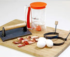 Blackstone 1543 Outdoor Griddle Breakfast Preparation Kit with Pancake Batter Dispenser, Cast Iron Bacon Press, and 2 Non Stick Steel Egg Rings