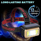2 Pack LED Rechargeable Headlamp, Super Bright Headlamp with Motion Sensor, USB/Solar Charging, 6 Modes with Red Light Waterproof Head lamp for Outdoors, Camping, Hiking, and Emergencies