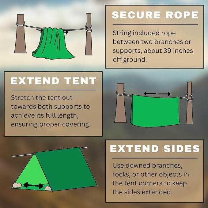 Emergency Zone Reflective & Green Survival 2 Person Tube Tents. Available in 1, 2, 3, 48 Packs. (Green, 2)