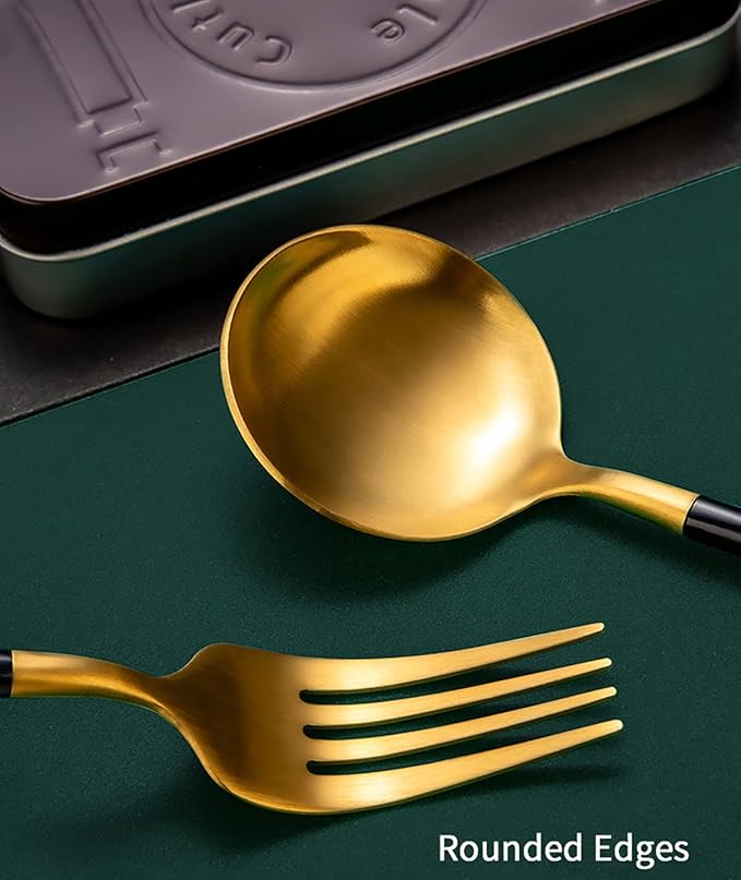 IKXO Folding Camping Cutlery Set Portable Tableware Set Spoon and Fork with Case for Picnic Hiking Thermos Camping Travel Other Outdoor Activities ， Mirror Polished Pocket-sized